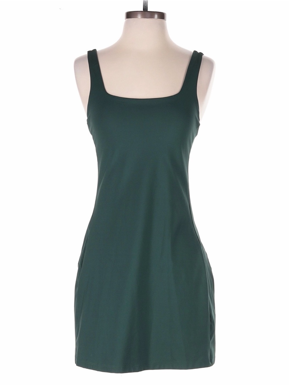 Forest Green Square-Neck Slip Dress